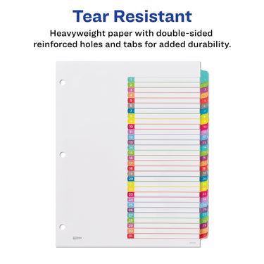 Avery 1-31 Tab Dividers for 3 Ring Binders, Customizable Table of Contents, Multicolor Tabs, 1 Set (11846)